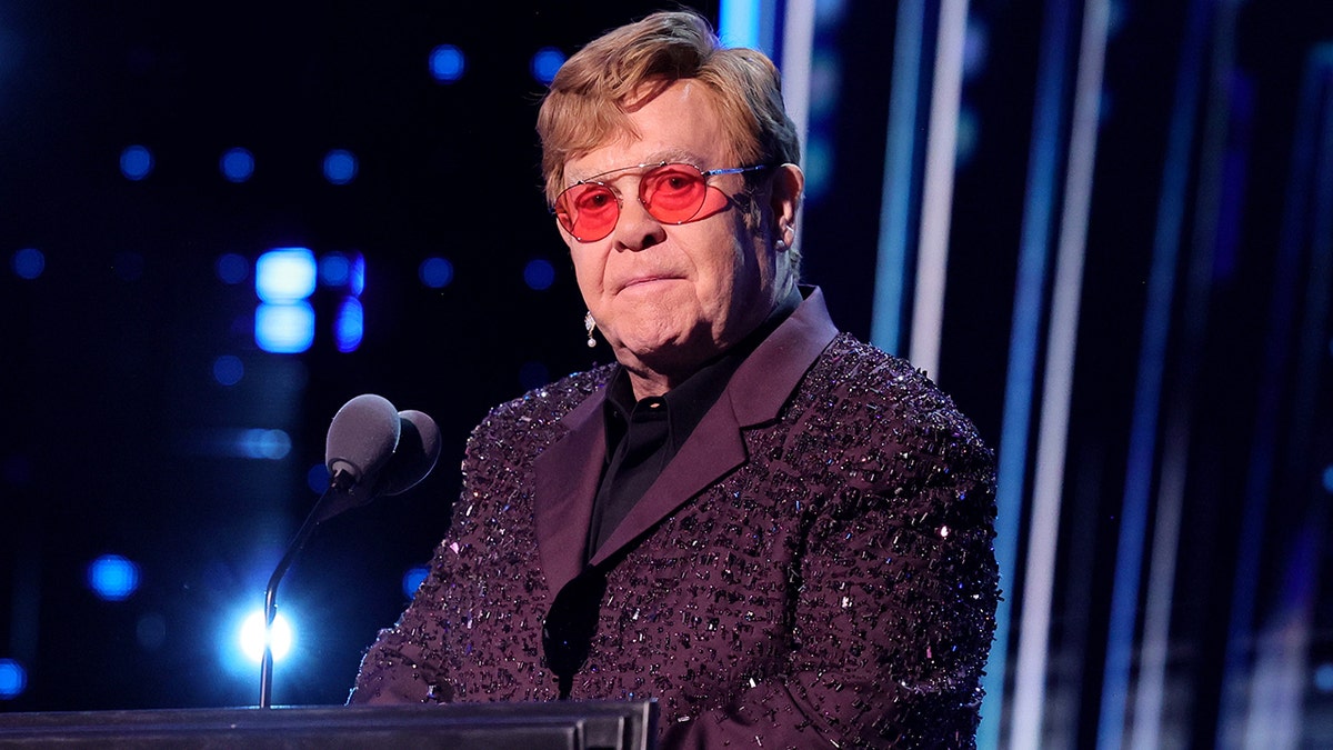 Elton John at the 38th Annual Rock & Roll Hall of Fame ceremony