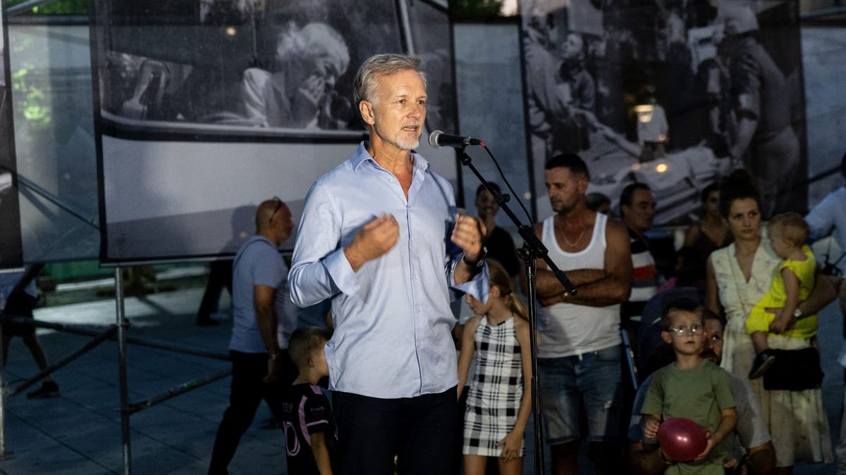 Paul Lowe shown in front of his personal exhibition in the first edition of Fotoist festival in town of Pristina, Kosovo on August 25, 2023. (Photo by Konstantinos Zilos/NurPhoto via Getty Images)