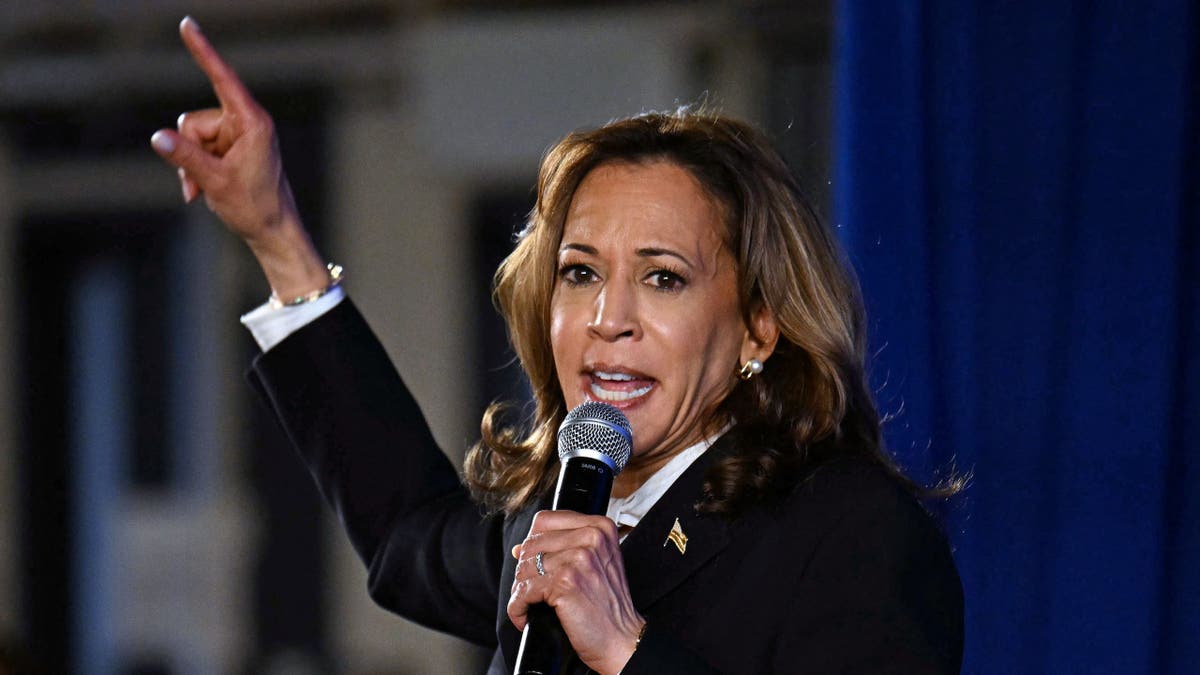 Kamala Harris closeup shot with mic 