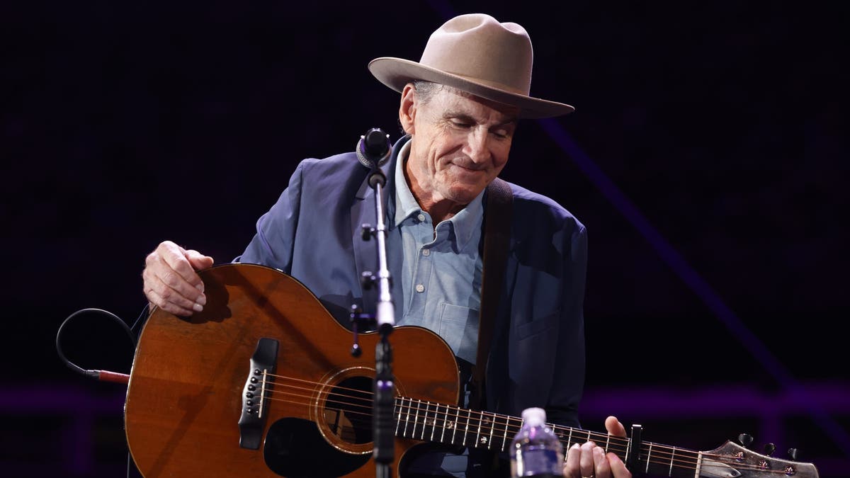 james taylor performing at benefit concert