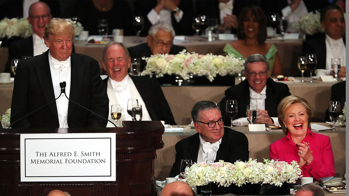 Trump speaking at the 2016 Al Smith Dinner