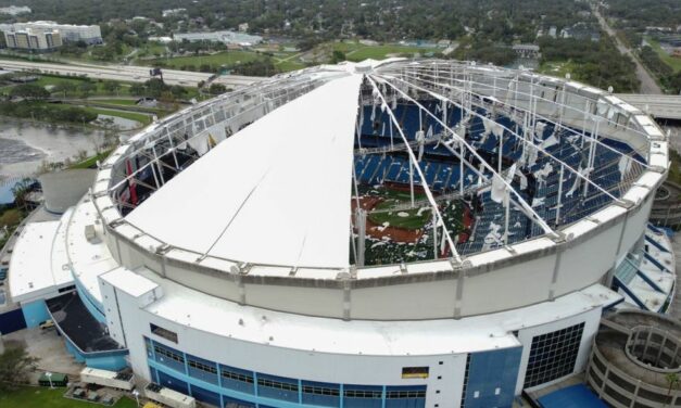 Hurricane Milton tears through Florida, shredding roof off stadium used as shelter for first responders