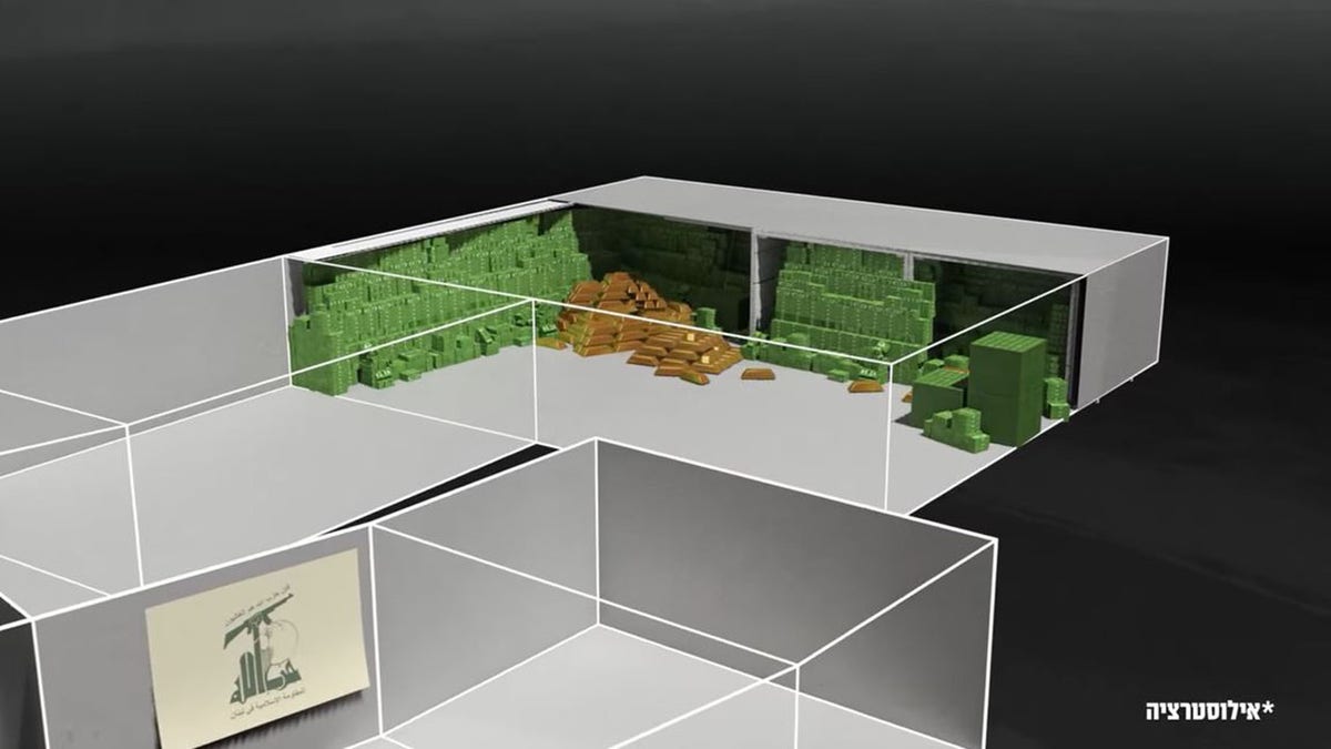 Vault with money and gold, shown in a 3-D presentation