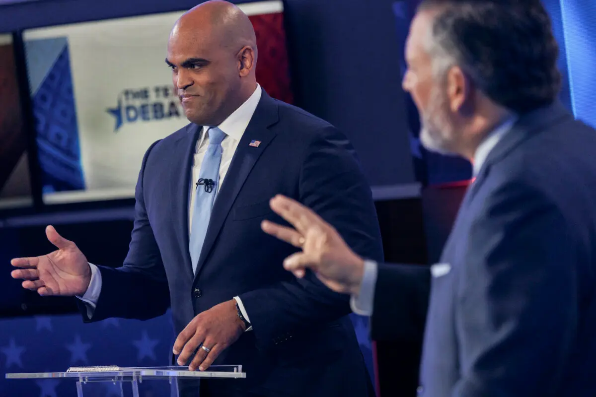 Sen. Ted Cruz (R-Texas), right, speaks during a U.S. Senate debate with Rep. Colin Allred (D-Texas) in Dallas on Oct. 15, 2024. (Shelby Tauber/Texas Tribune via AP, Pool)