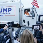 Trump runs media briefing while sitting in massive garbage truck to troll Biden gaffe