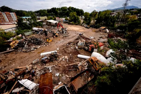 Debris in the aftermath of Hurricane Helene in Asheville, N.C., on Sept. 30, 2024. (Mike Stewart/AP Photo)