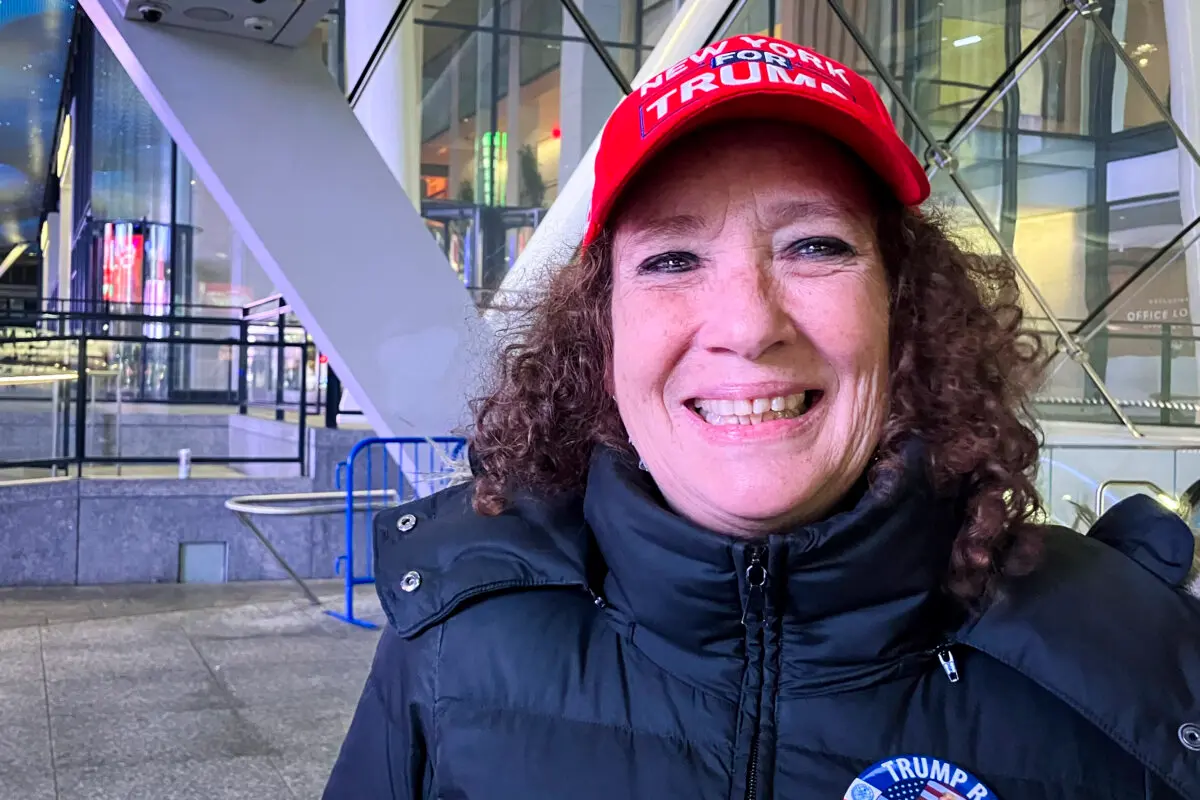 Janet Bruno, 59, of Harrison, New York, a supporter of former President Donald Trump, came to Madison Square Garden in New York City, on Oct. 26, 2024, a day in advance of the Oct. 27 rally. (Janice Hisle/The Epoch Times)