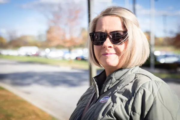 Emma Wofford after voting in her first election as a U.S. citizen in Farmington Hills, Mich., on Oct. 26, 2024 (John Fredricks/The Epoch Times).