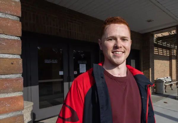 Early voter Matthew Kovach in Waterford Oaks, Mich., on Oct. 26, 2024. (John Fredricks/The Epoch Times)