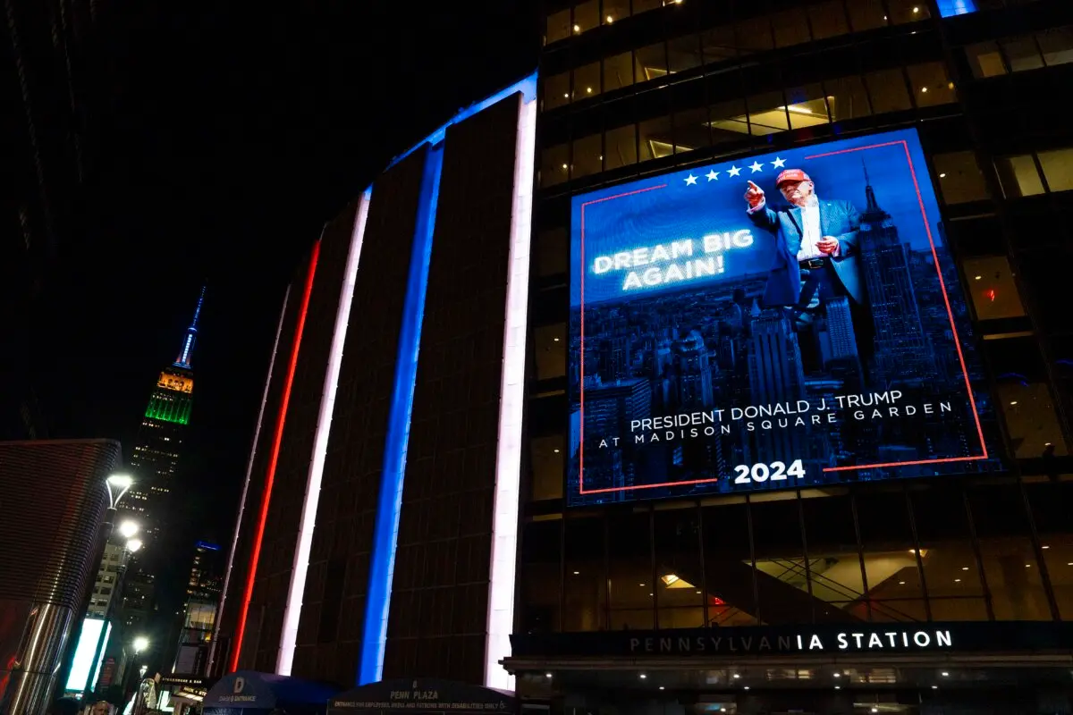 Madison Square Garden after former president Donald J. Trump spoke during a campaign rally in New York City, on Oct. 27, 2024. (Samira Bouaou/The Epoch Times)