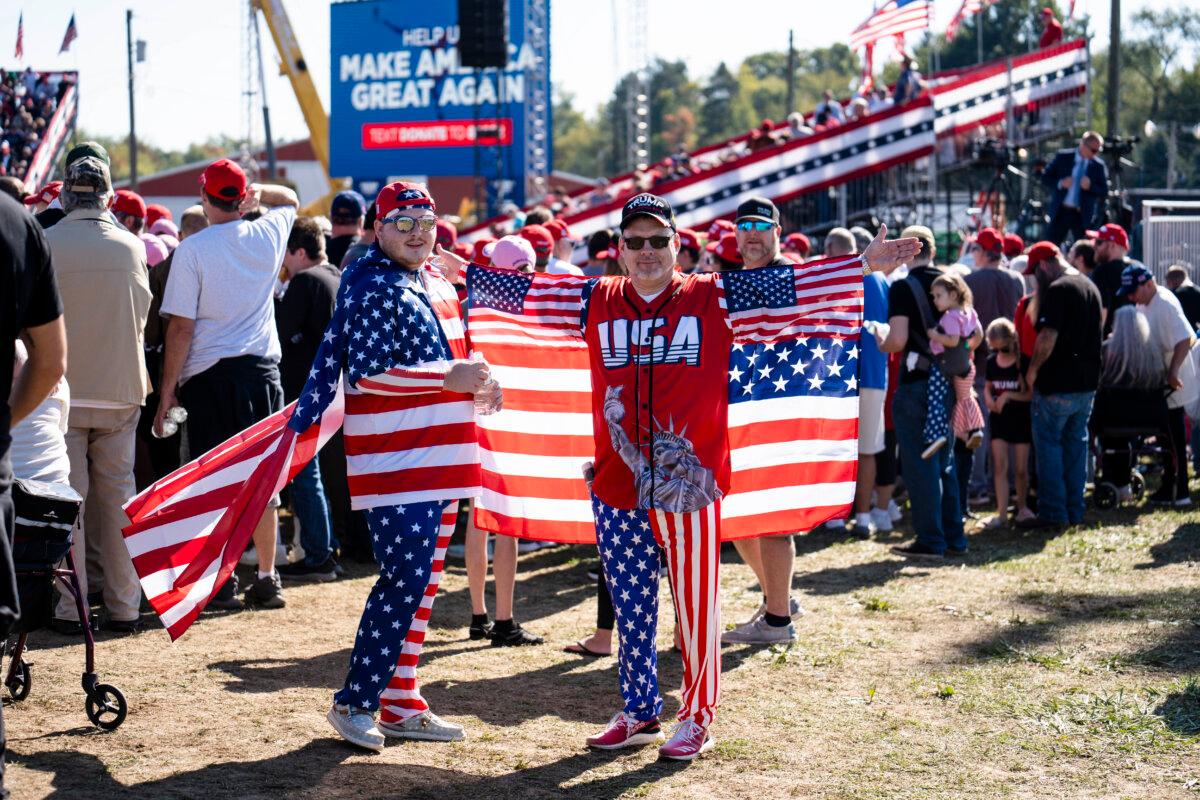 People arrive to attend a rally with former President Donald J. Trump at Butler Farm Show in Butler, Pa., on Oct. 5, 2024. (Samira Bouaou/The Epoch Times)