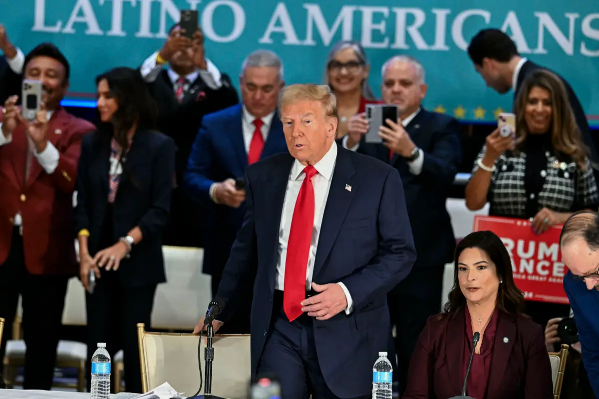 Former US President and Republican presidential candidate Donald Trump attends a roundtable discussion with Latino community leaders at Trump National Doral Miami resort in Miami, Florida on October 22, 2024. (CHANDAN KHANNA/AFP via Getty Images)