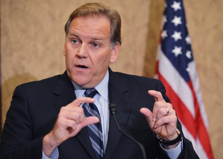 Rep. Mike Rogers (R-Mich.) speaks during a press conference to release the committee’s report on the security threat posed by Chinese telecom companies Huawei and ZTE, in Washington on Oct. 8, 2024. (Mandel Ngan/AFP/GettyImages)