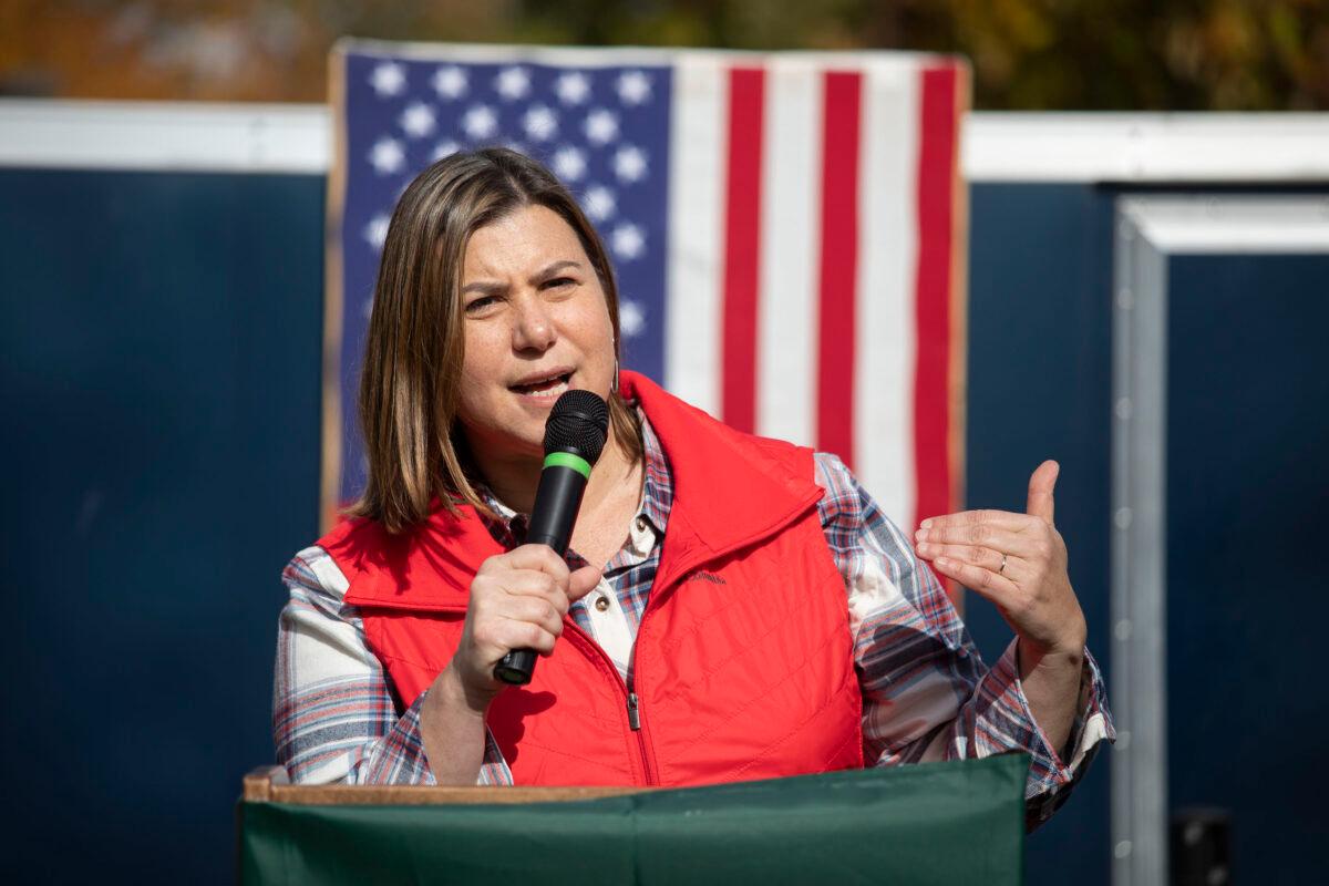 Rep. Elissa Slotkin (D-Mich.) speaks at a campaign rally in East Lansing, Mich., on Oct. 16, 2022. (Bill Pugliano/Getty Images)