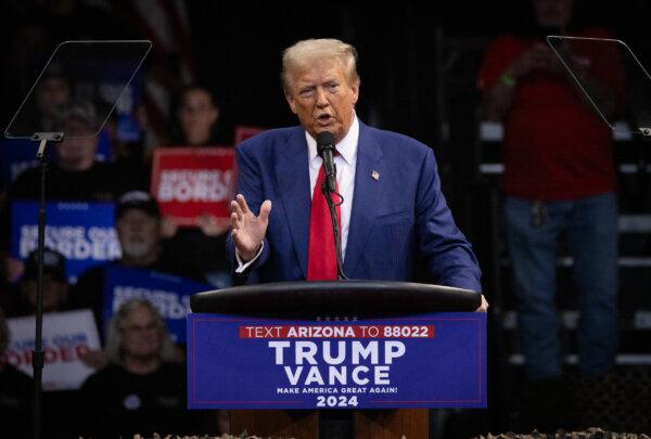 Former president and 2024 GOP presidential nominee Donald Trump speaks to supporters in Prescott Valley, Ariz., on Oct. 13, 2024. (John Fredricks/The Epoch Times)