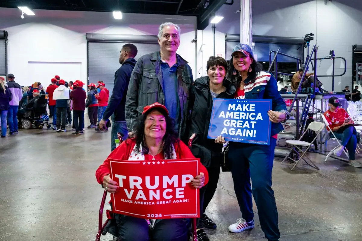 Jennifer Black, Sdesti Lordjan, and their family attend former President Donald Trump’s town hall in Oaks, Pa., on Oct. 14, 2024. (Madalina Vasiliu/The Epoch Times)