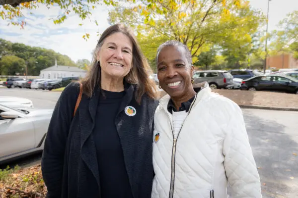 Dolly Quigley (L) and Beverly Miller (R) after advance voting in Smyrna, Ga., on Oct. 15, 2024. (John Fredricks/The Epoch Times)