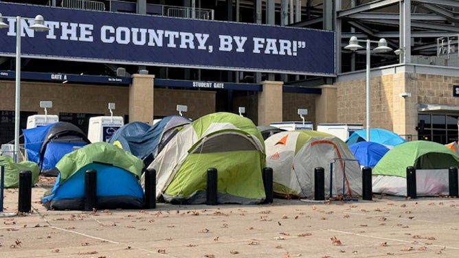 Penn State students are setup in Nittanyville for tickets to the Ohio State game on Saturday Via: Trey Wallace