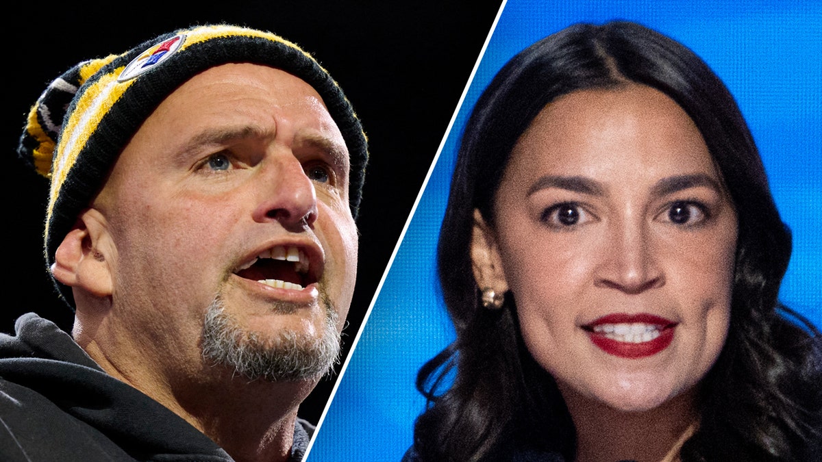 Photos of Sen. John Fetterman and Rep. Alexandria Ocasio-Cortez