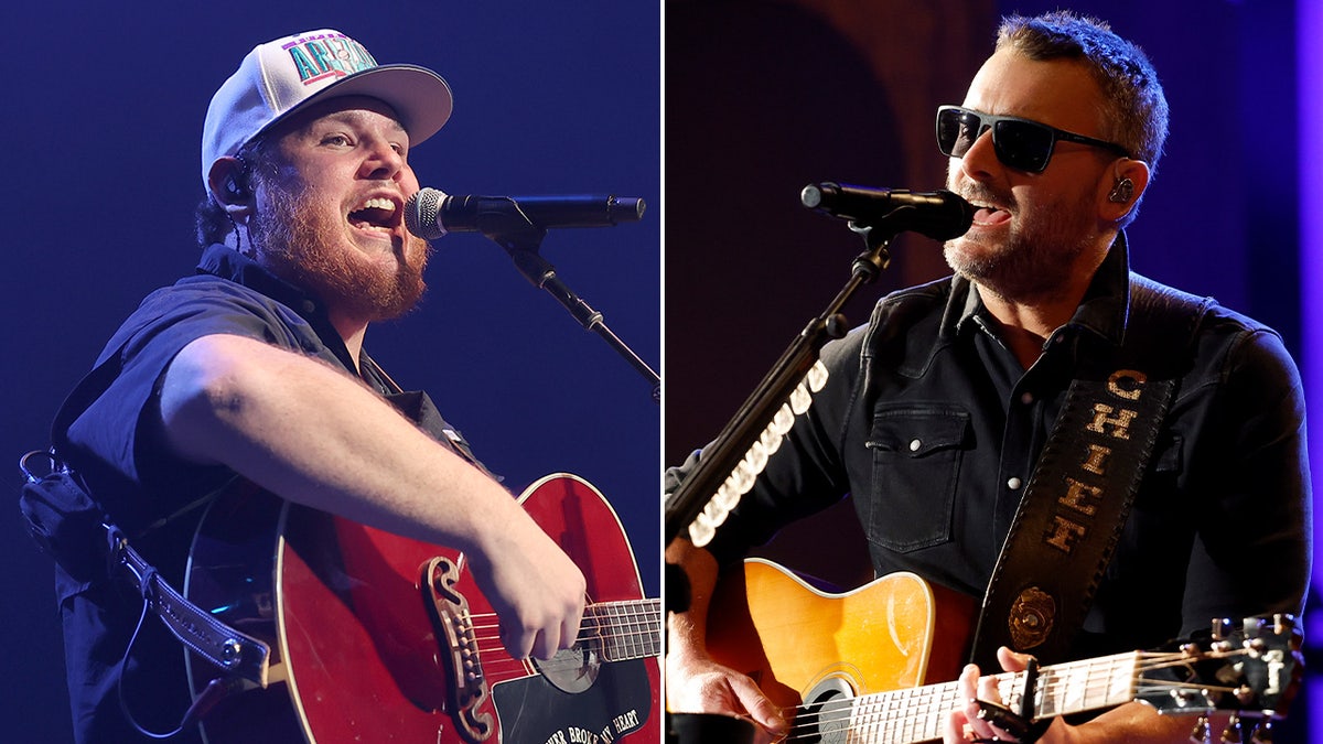 A split image of Luke Combs and Eric Church