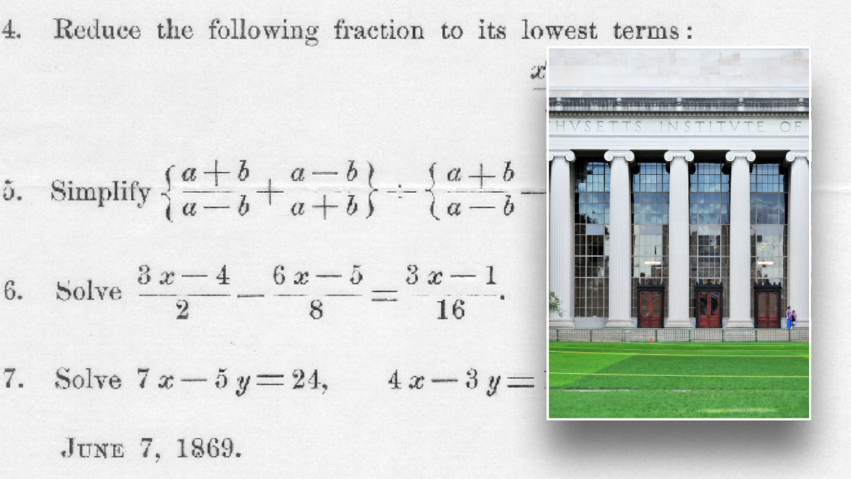 Split image of exam, MIT exteriors