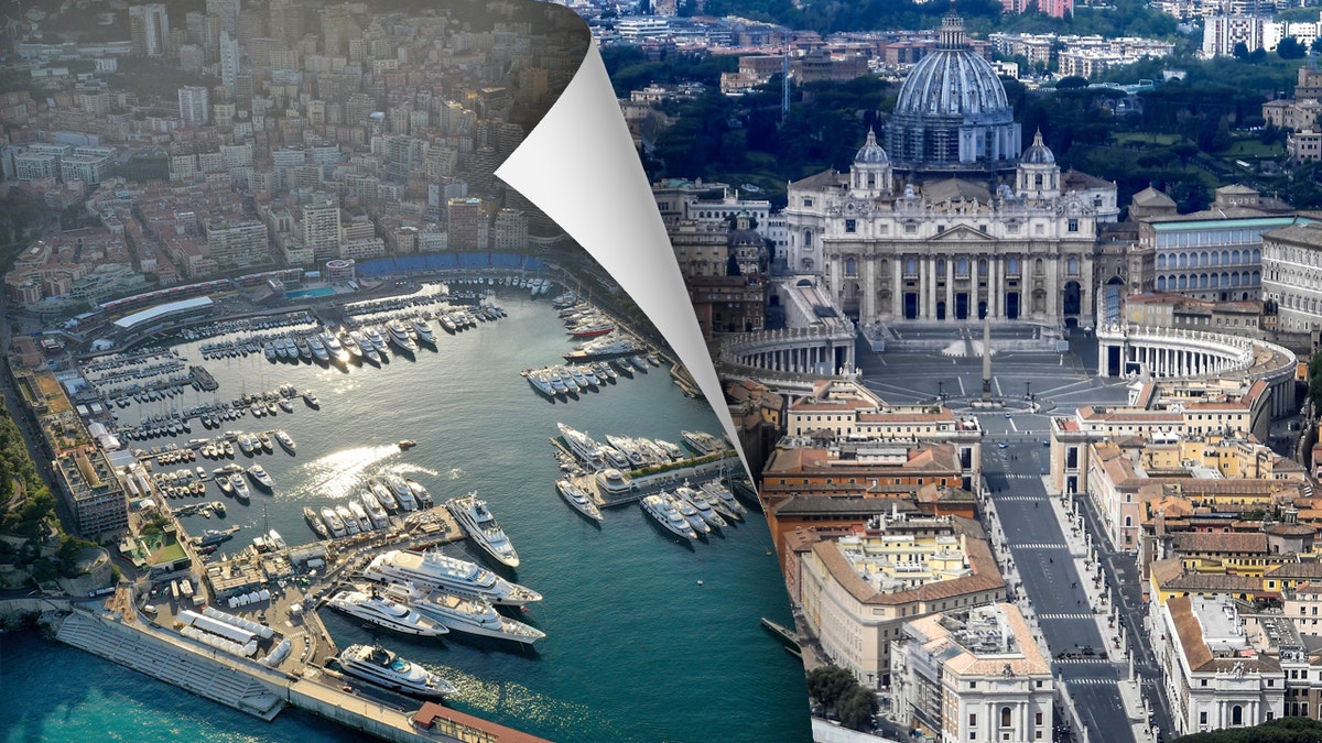 Side-by-side photos of Monaco and Vatican City