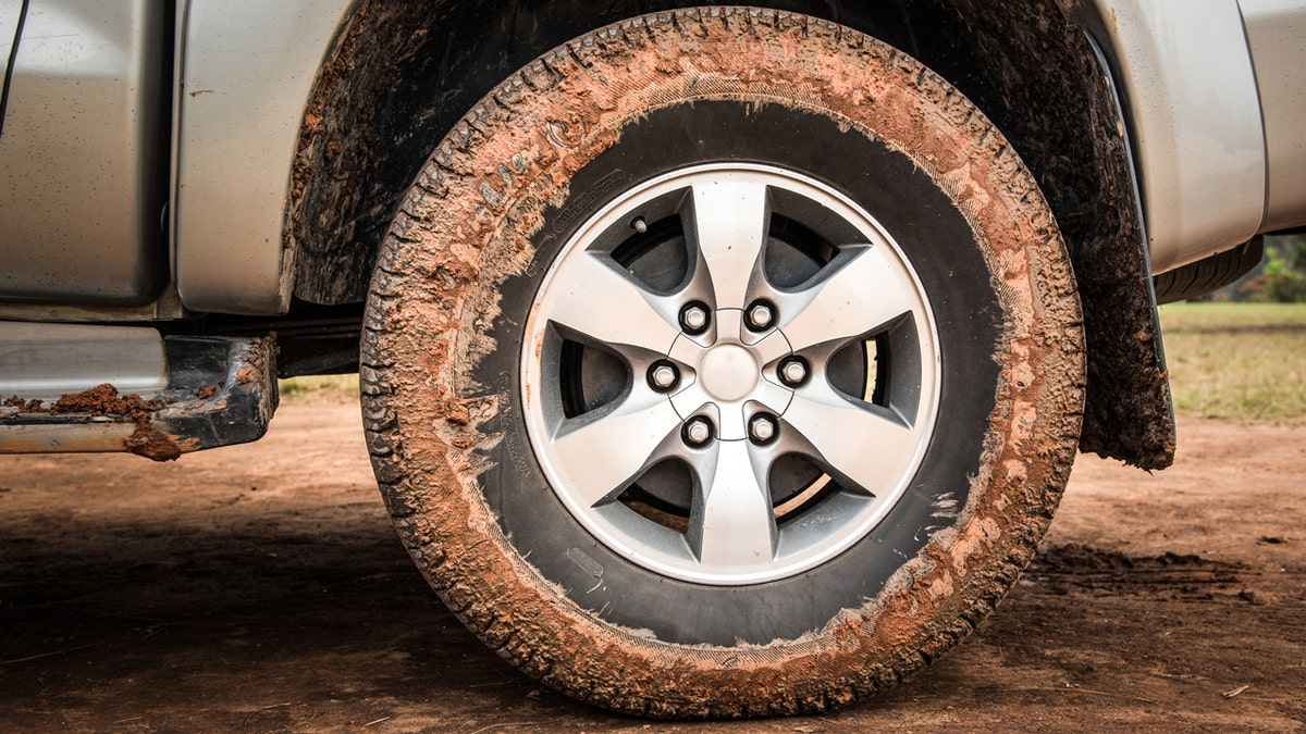 Muddy tires on a truck