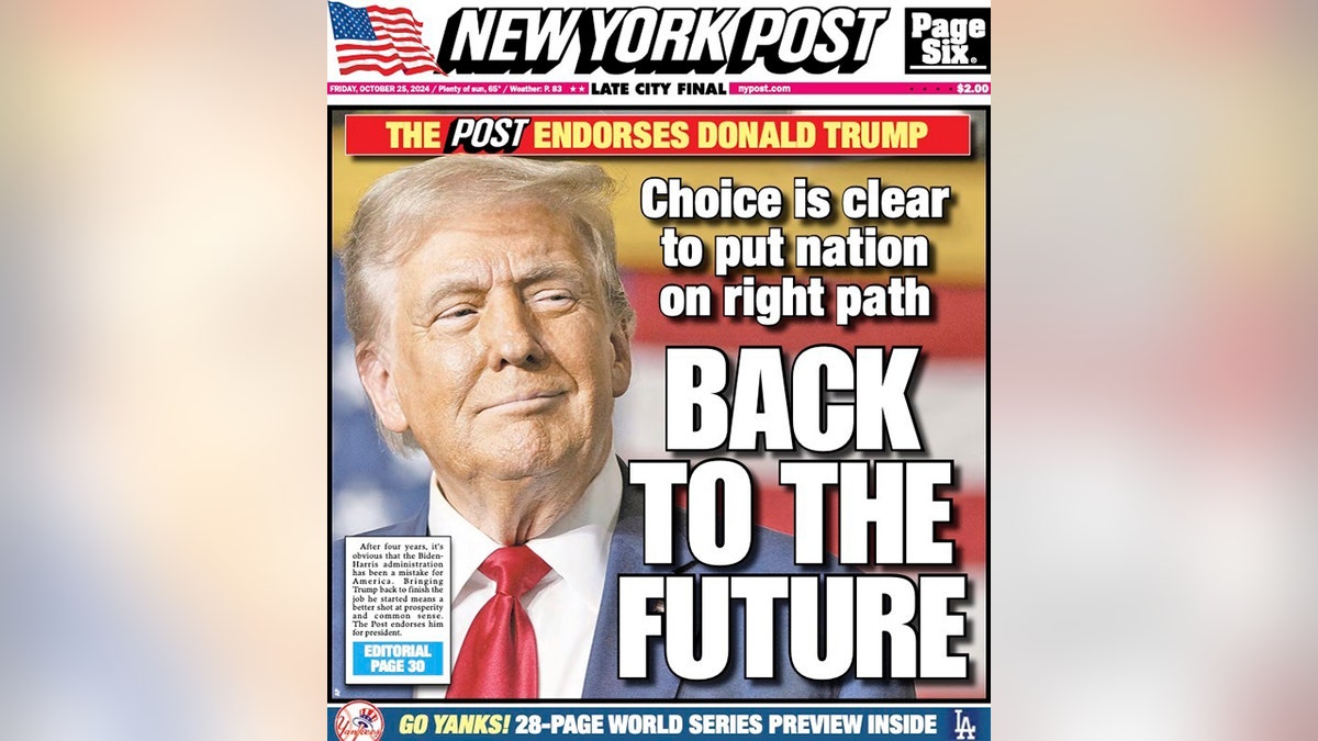 New York Post cover shows Trump endorsement by editorial board