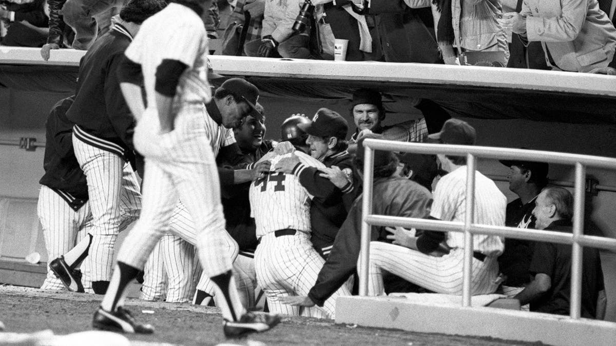 Reggie Jackson celebrates home run