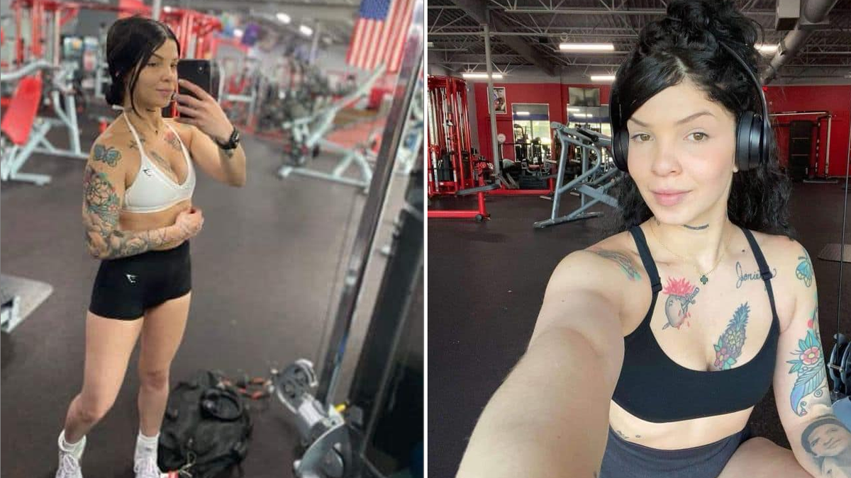 Minelys Rodriguez in the gym in split selfie images