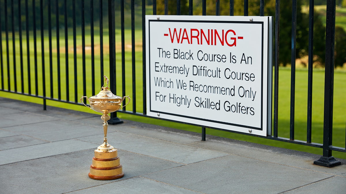 Ryder Cup trophy in front of bethpage