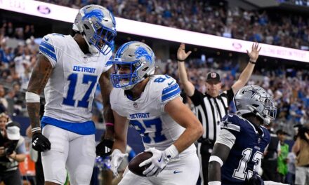 Lions’ nifty flea-flicker leads to 52-yard touchdown pass from Jared Goff to Sam LaPorta