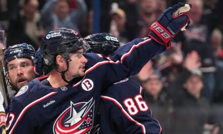 Johnny Gaudreau’s best friend on Blue Jackets scores goal, points to late star’s name hanging in rafters