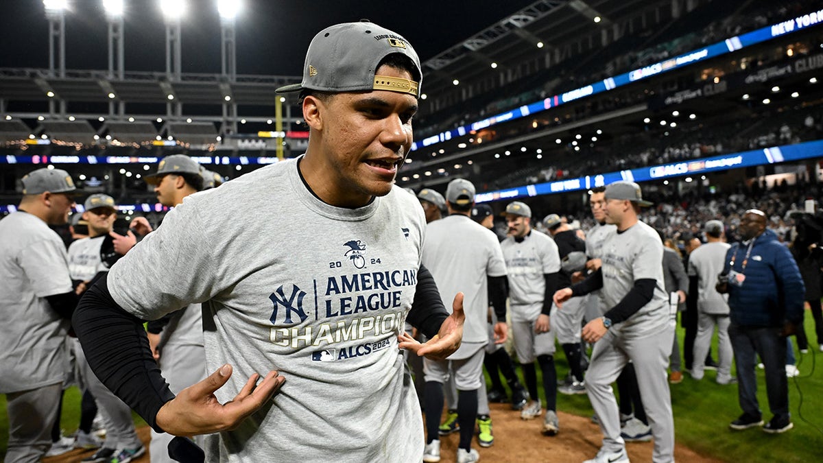 Juan Soto celebrating ALCS