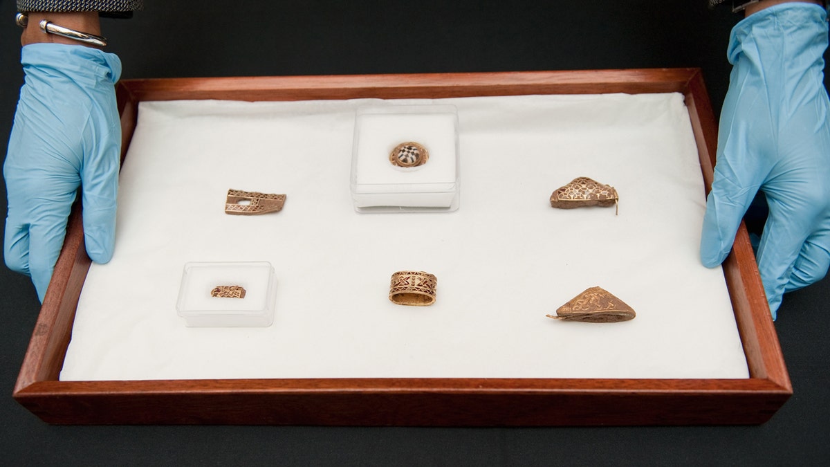 A display of The Staffordshire Hoard