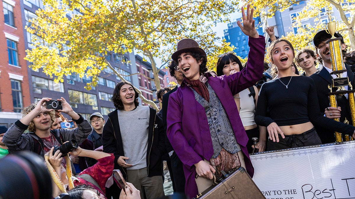 Miles Mitchell, 21, winner of the Timothee Chalamet lookalike contest near Washington Square Park,