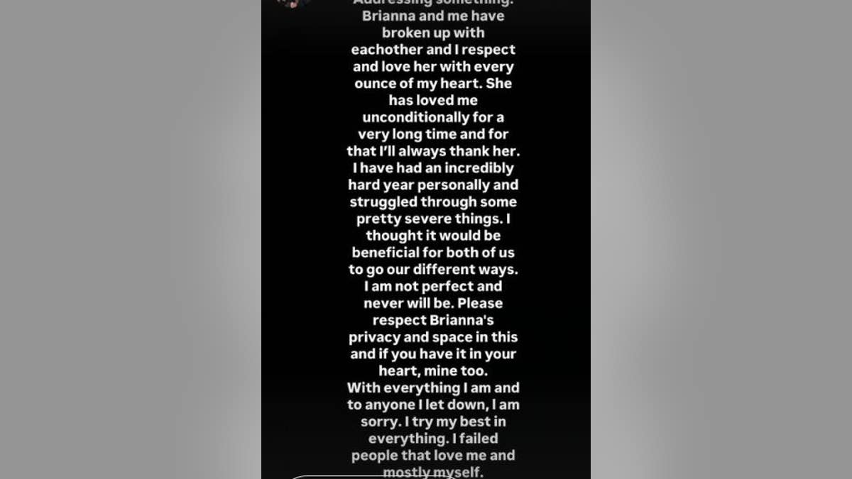 Zach Bryan Instagram story note