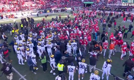 A huge fight just broke out after the Ohio State vs. Michigan game ending with cops pepper-spraying players