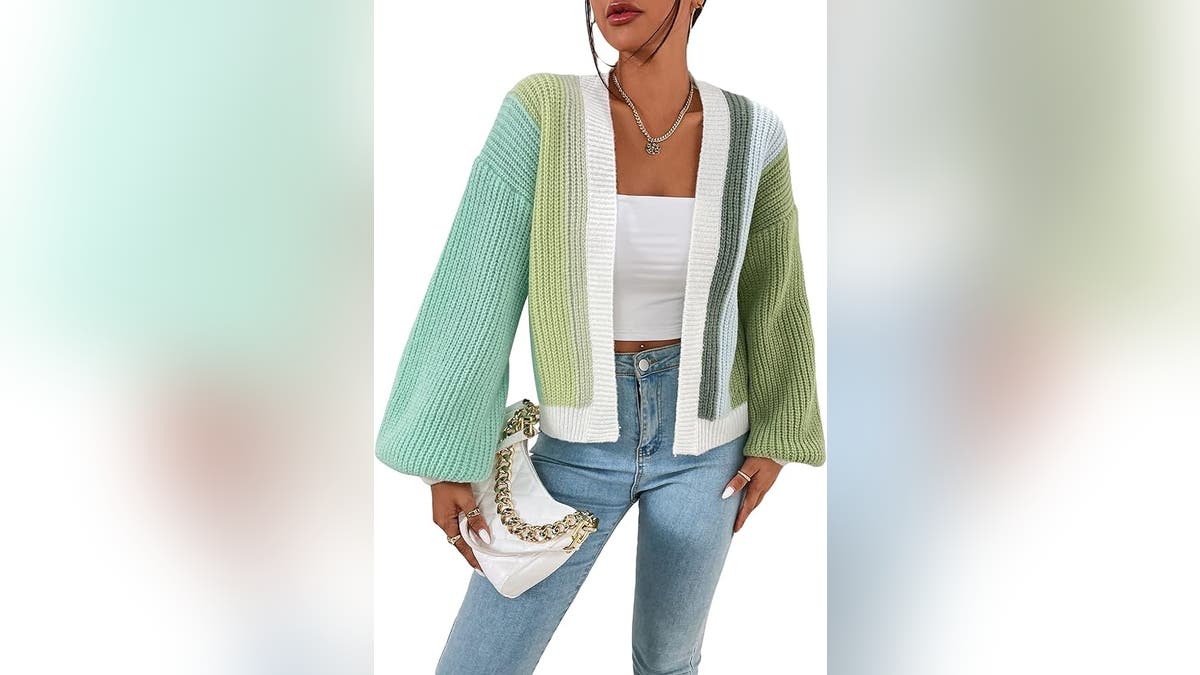 This cute cardigan is soft and stretchy. 