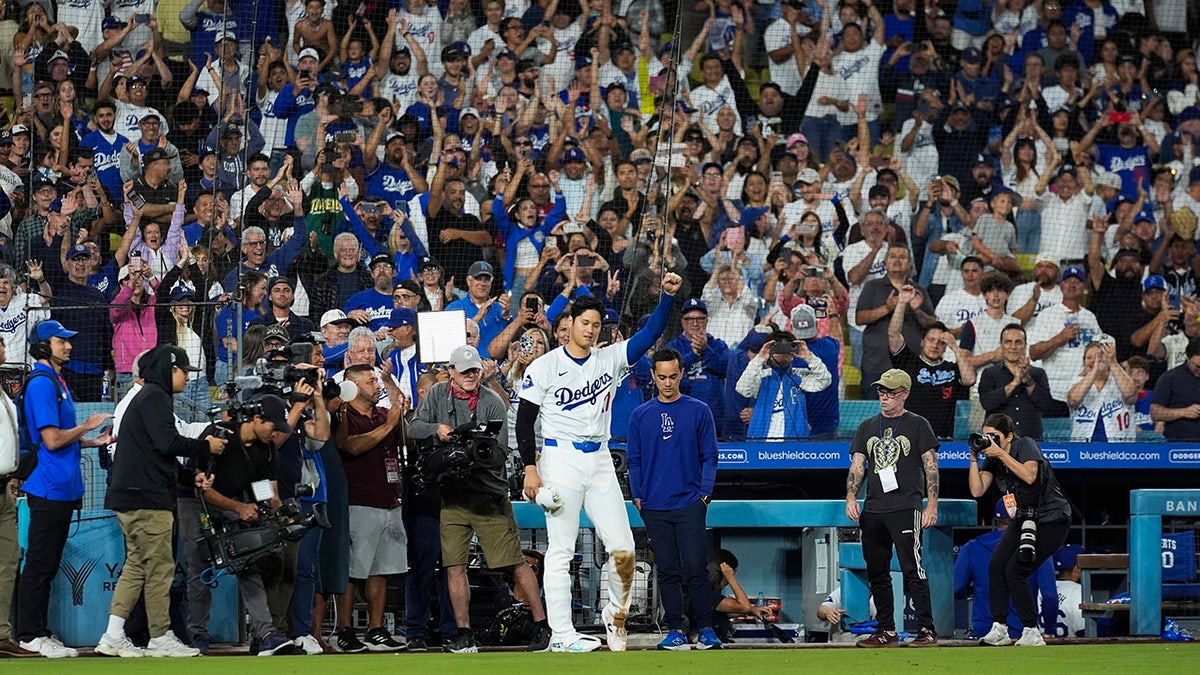 Shohei Ohtani celebrates