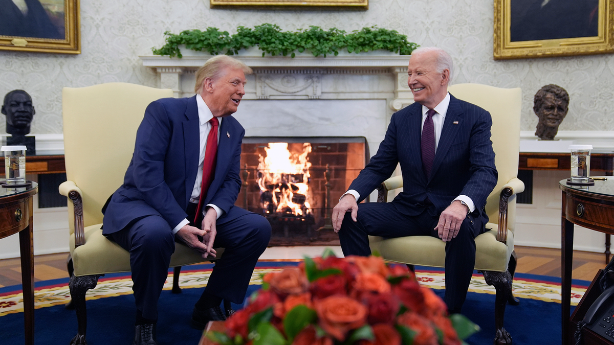 Trump with Biden in Oval Office in front of fireplace