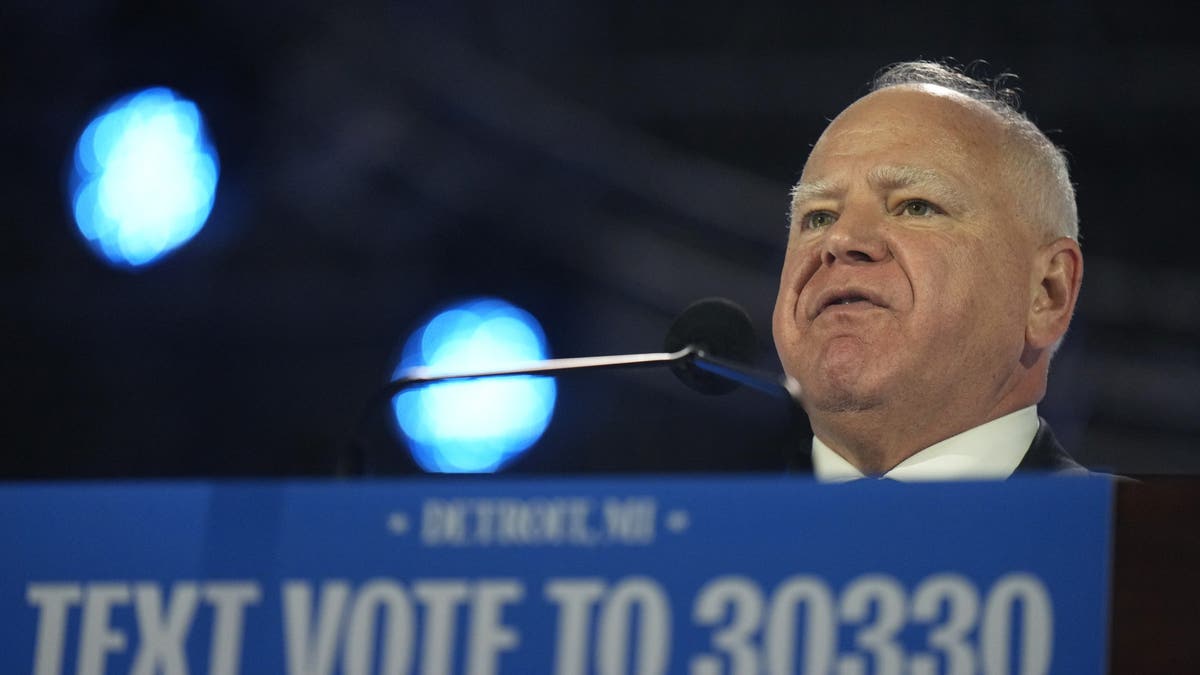 Democratic vice presidential nominee Minnesota Gov. Tim Walz speaks at a campaign rally, Monday, Nov. 4, 2024, in Detroit. (AP Photo/Charlie Neibergall)