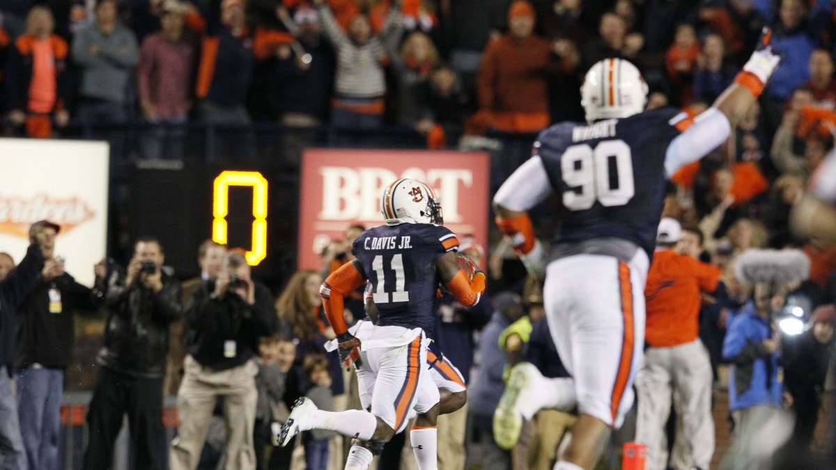 Chris Davis runs back a missed field goal