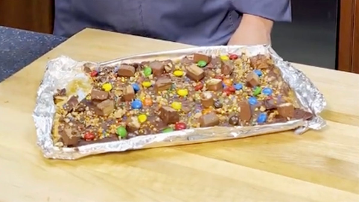 Candy bark with chocolate and lots of chopped up candy.