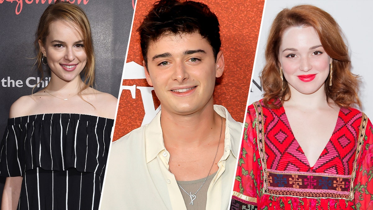 Bridgit Mendler, Noah Schnapp and Jennifer Stone three-way split image