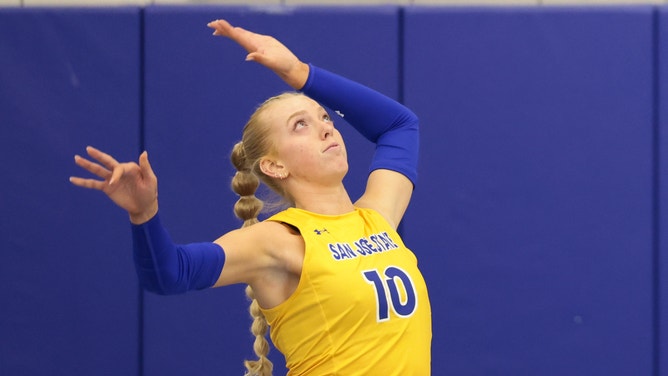 San Jose State volleyball player Brooke Slusser (pictured) says the school never spoke to her about an allegation that transgender teammate Blaire Fleming conspired with an opponent to put Slusser in harm's way.