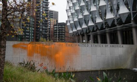 ‘Democracy is hijacked’: Anti-oil activists take credit for spray-painting US Embassy in London over Trump victory, ‘fascism’