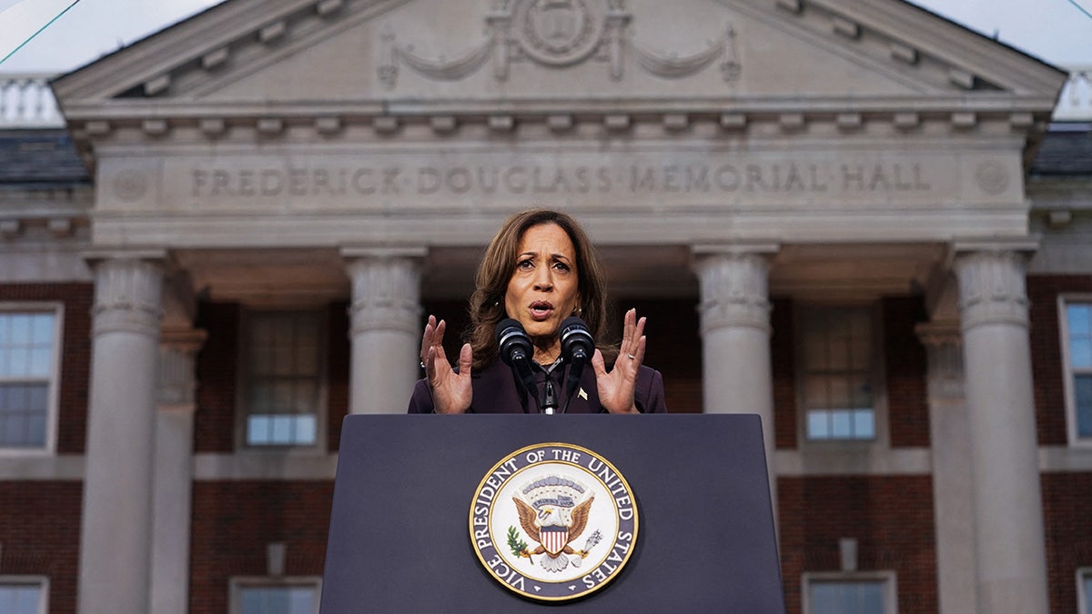 Democratic presidential nominee Vice President Kamala Harris delivers remarks conceding 2024 U.S. presidential election to President-elect Donald Trump