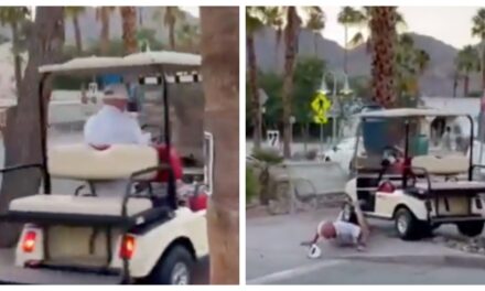 Drunken Golf Cart Ride Ends In Disaster When Driver Jumps A Curb & Faceplants On The Sidewalk