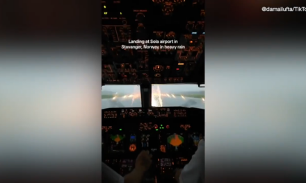 Flight attendant’s viral video shows pilots landing in heavy rainstorm